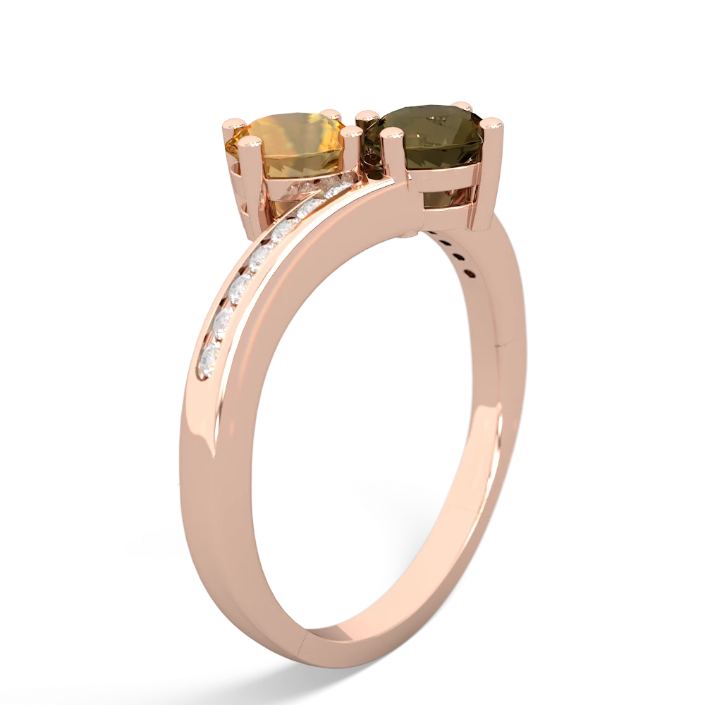 Citrine Channel Set Two Stone 14K Rose Gold ring R5303