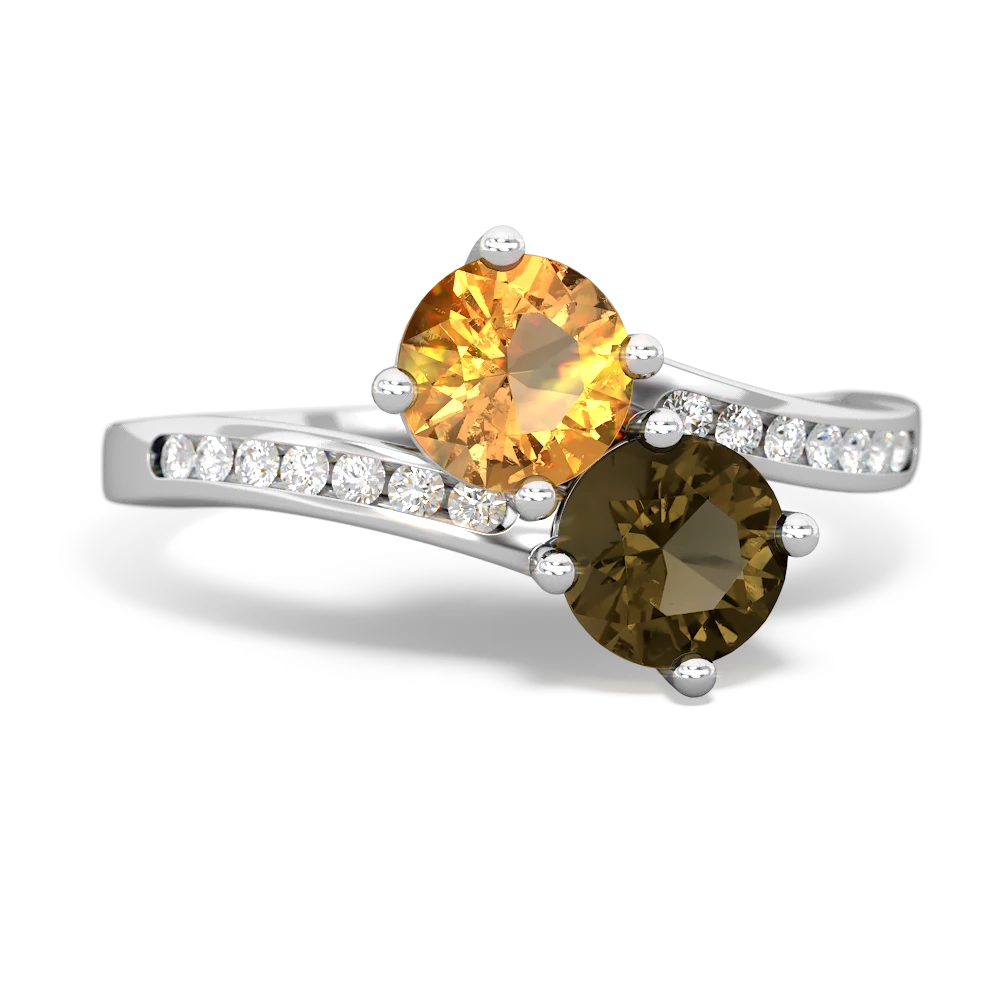 Citrine Channel Set Two Stone 14K White Gold ring R5303