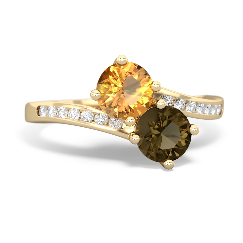 Citrine Channel Set Two Stone 14K Yellow Gold ring R5303