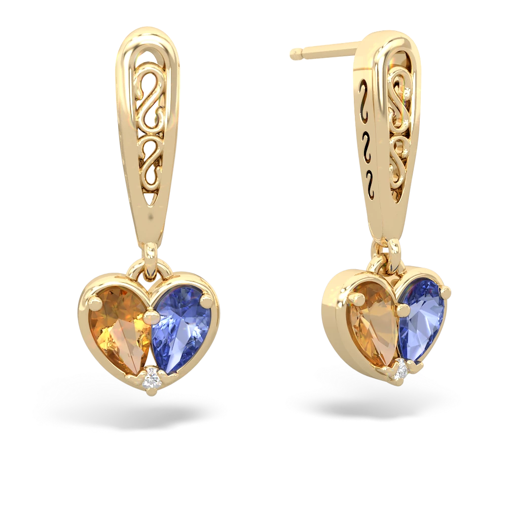 Citrine Filligree Heart 14K Yellow Gold earrings E5070