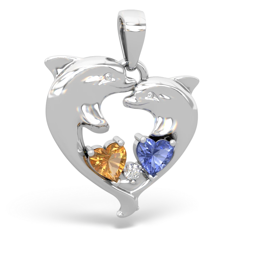 Citrine Dolphin Heart 14K White Gold pendant P5820