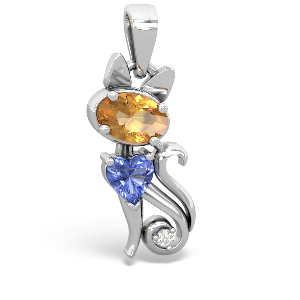 Citrine Kitten 14K White Gold pendant P5780