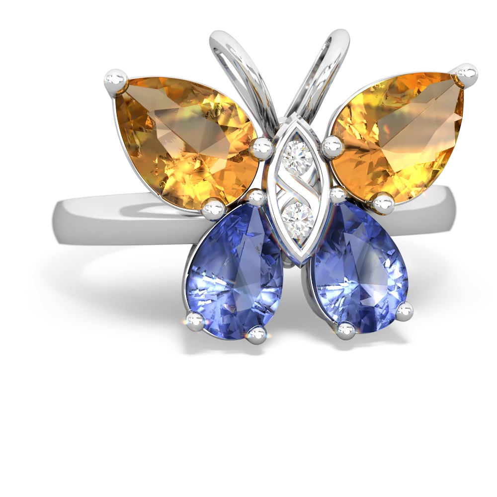 Citrine Butterfly 14K White Gold ring R2215