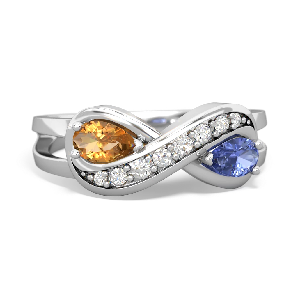 Citrine Diamond Infinity 14K White Gold ring R5390