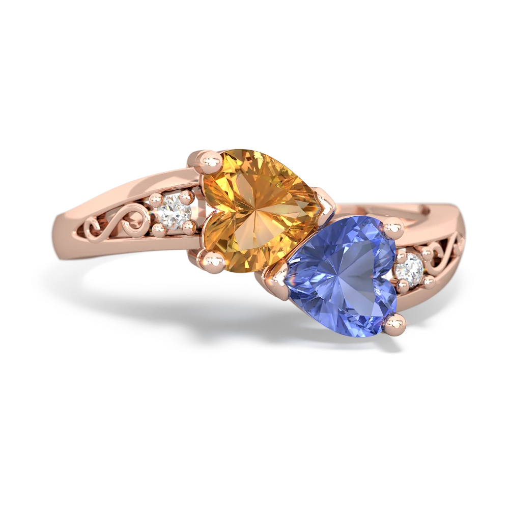 Citrine Snuggling Hearts 14K Rose Gold ring R2178