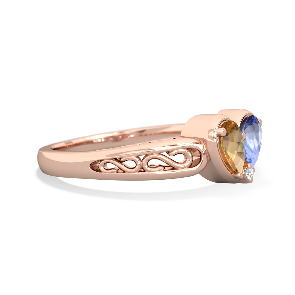 Citrine Filligree 'One Heart' 14K Rose Gold ring R5070