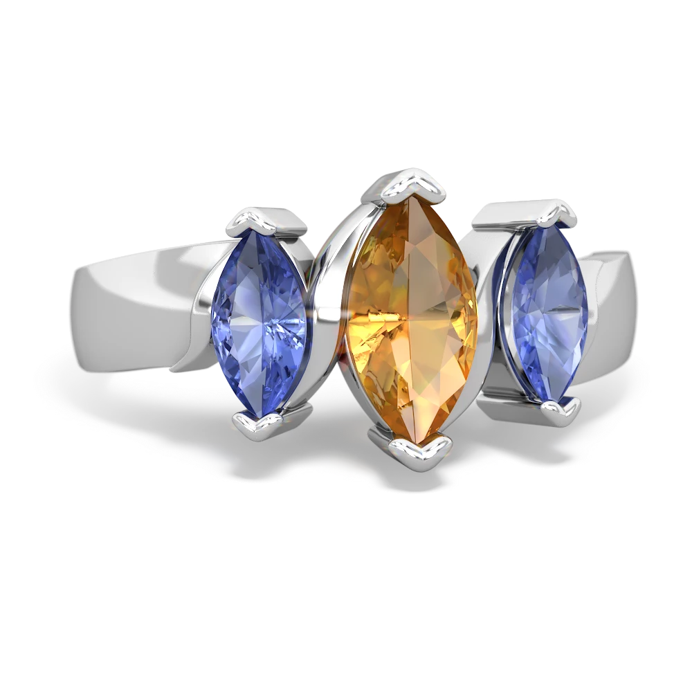 Citrine Three Peeks 14K White Gold ring R2433