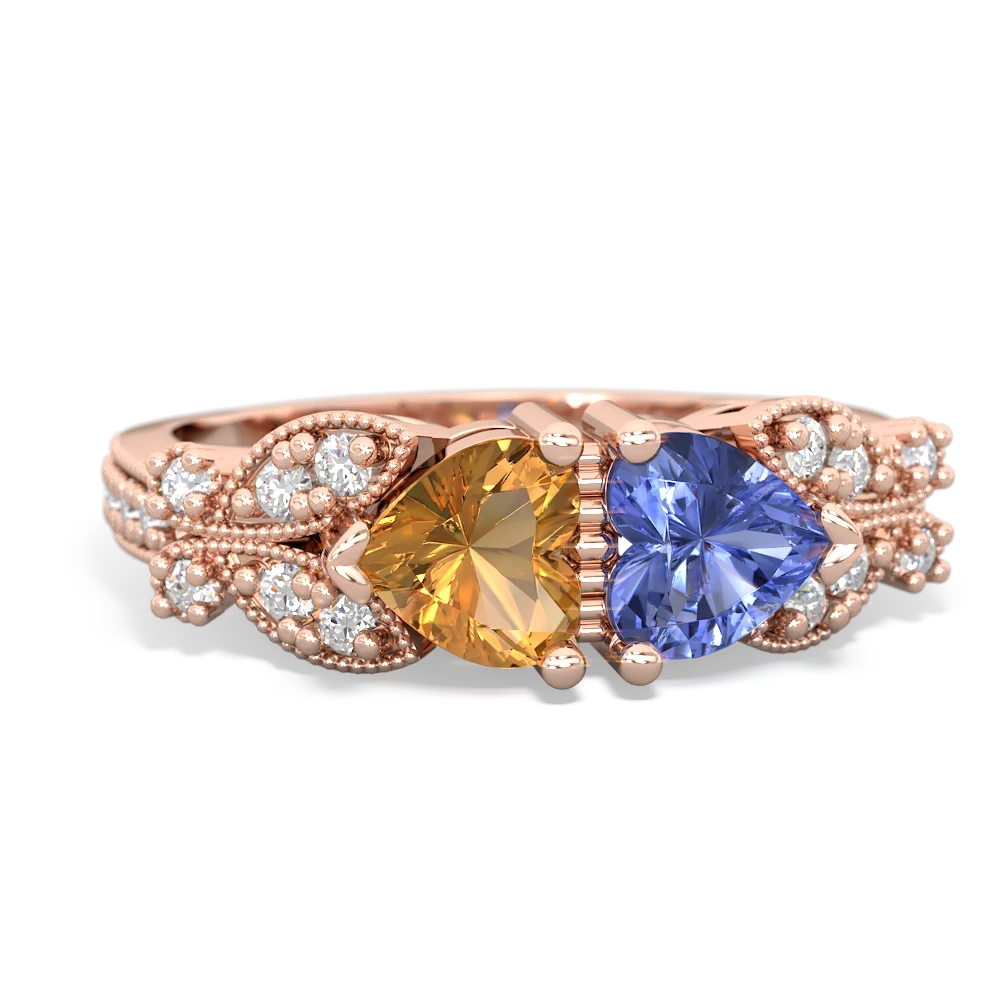 Citrine Diamond Butterflies 14K Rose Gold ring R5601