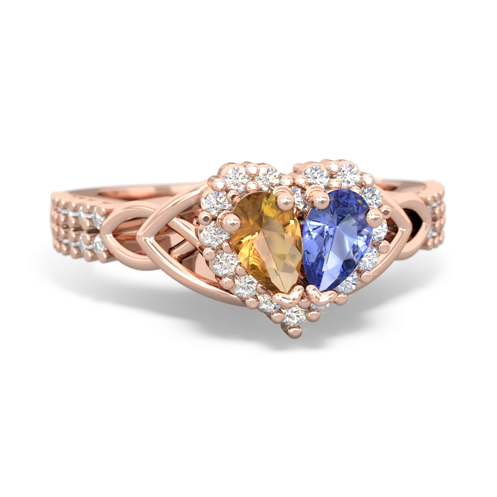 Citrine Celtic Knot Two Hearts As One 14K Rose Gold ring R2644HRT