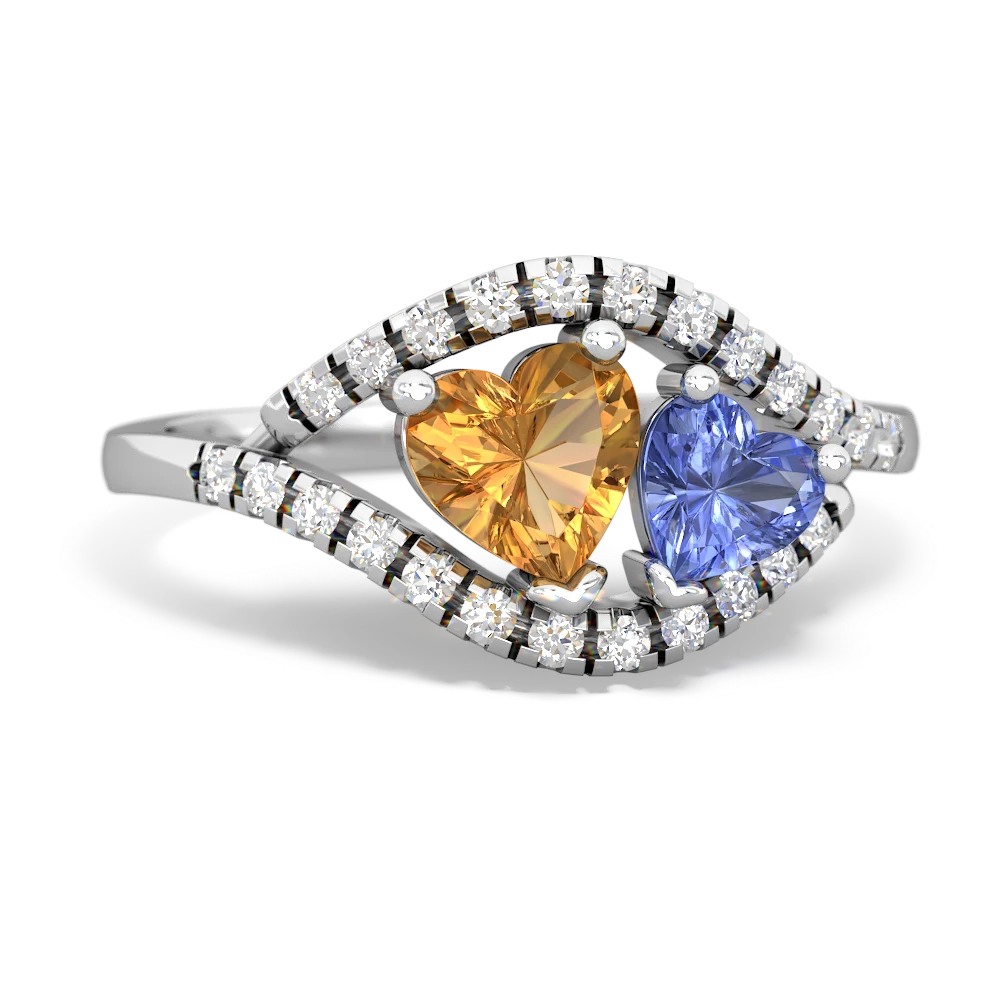 Citrine Mother And Child 14K White Gold ring R3010