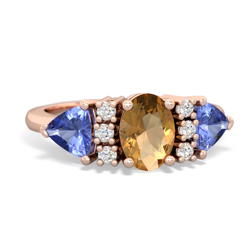 Citrine Antique Style Three Stone 14K Rose Gold ring R2186