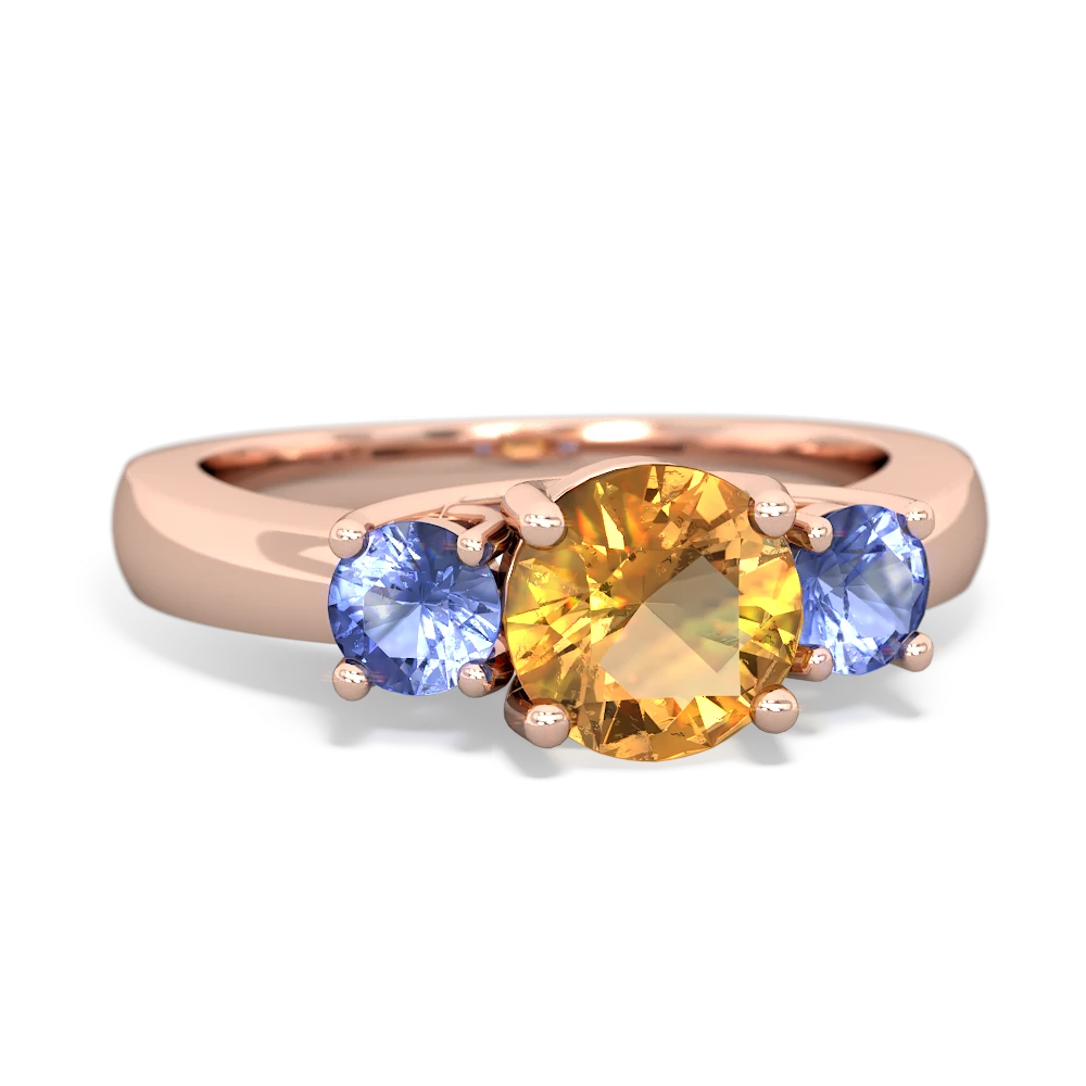 Citrine Three Stone Round Trellis 14K Rose Gold ring R4018