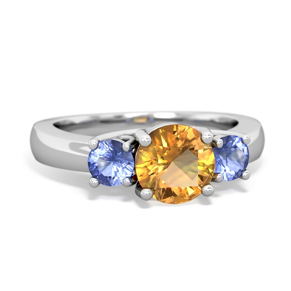 Citrine Three Stone Round Trellis 14K White Gold ring R4018