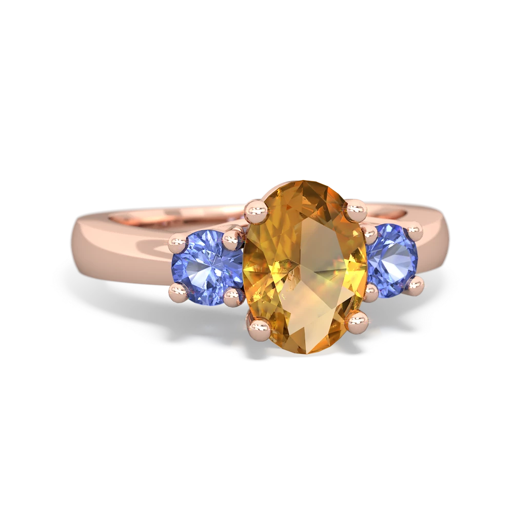 Citrine Three Stone Oval Trellis 14K Rose Gold ring R4024