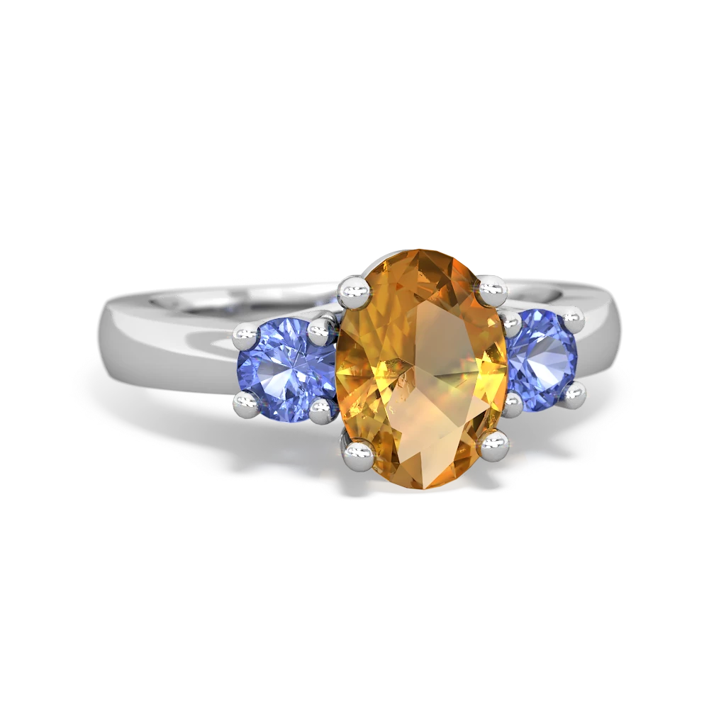 Citrine Three Stone Oval Trellis 14K White Gold ring R4024