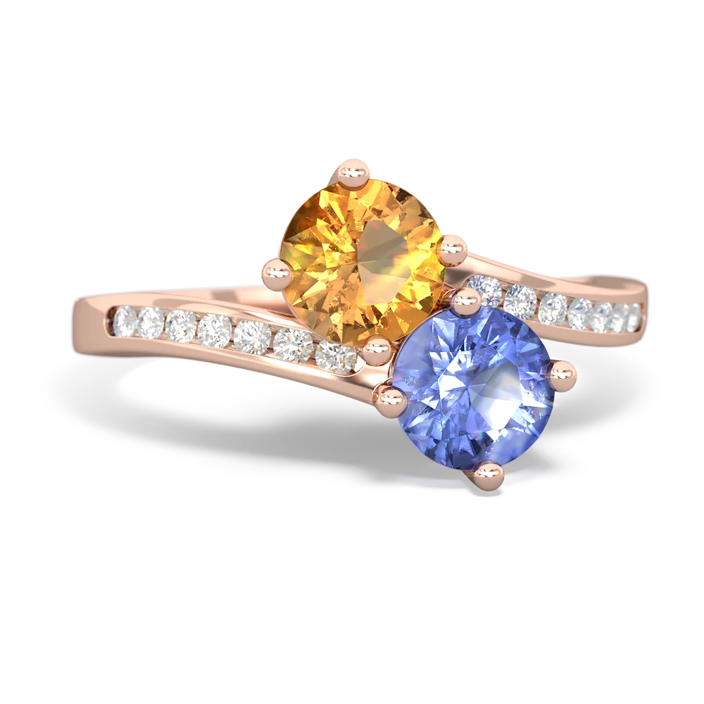 Citrine Channel Set Two Stone 14K Rose Gold ring R5303