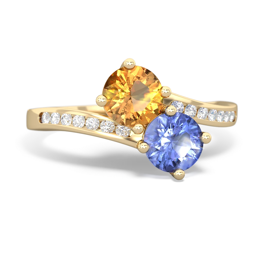 Citrine Channel Set Two Stone 14K Yellow Gold ring R5303