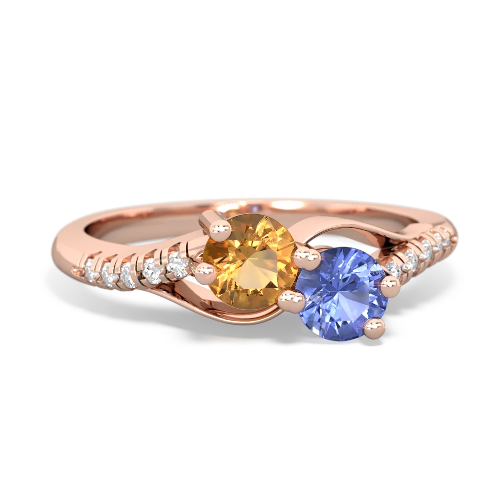 Citrine Infinity Pave Two Stone 14K Rose Gold ring R5285