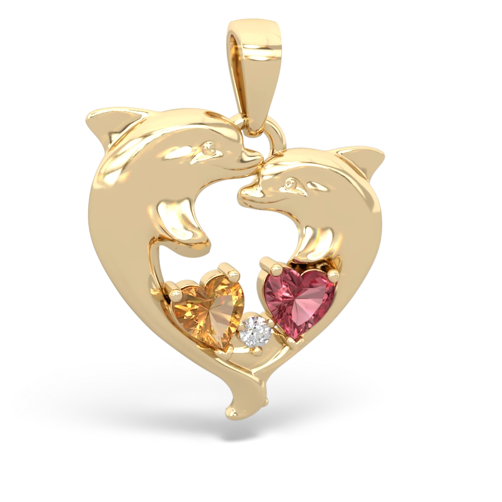 Citrine Dolphin Heart 14K Yellow Gold pendant P5820