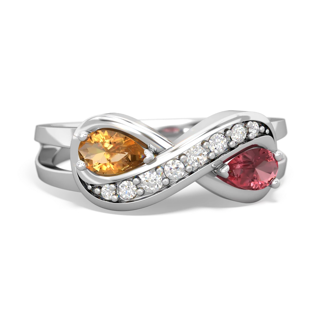 Citrine Diamond Infinity 14K White Gold ring R5390