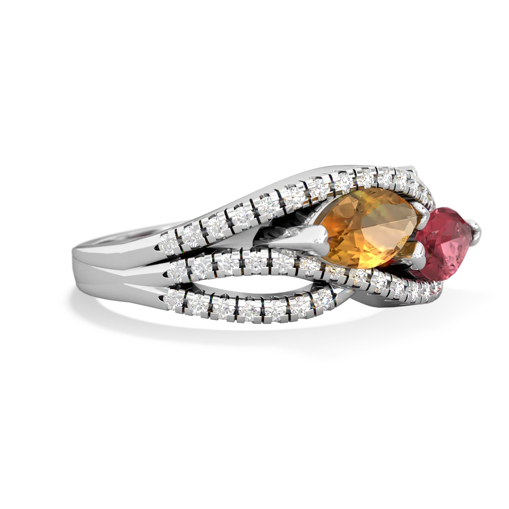 Citrine Diamond Rivers 14K White Gold ring R3070