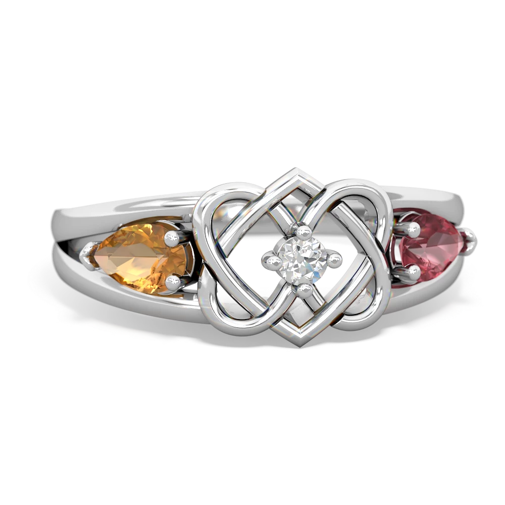 Citrine Hearts Intertwined 14K White Gold ring R5880