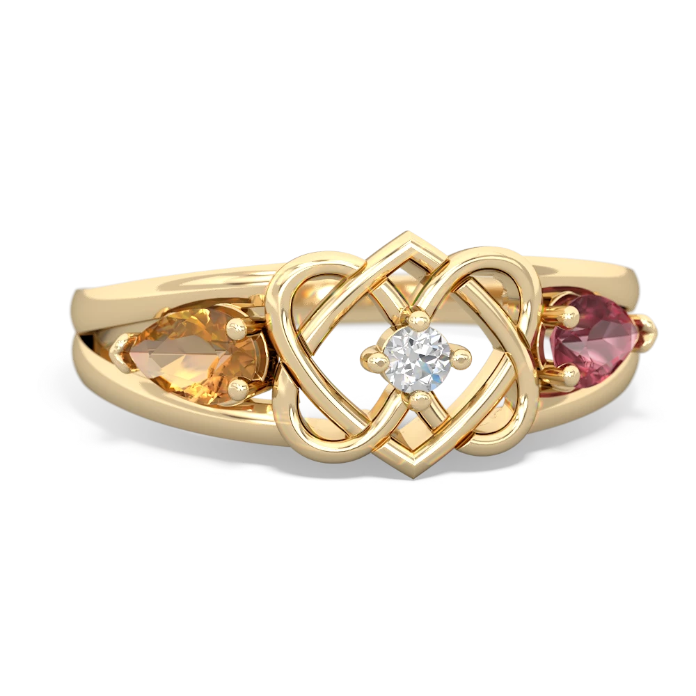 Citrine Hearts Intertwined 14K Yellow Gold ring R5880