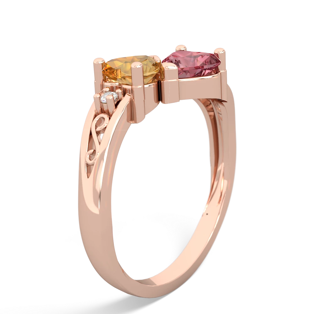 Citrine Snuggling Hearts 14K Rose Gold ring R2178