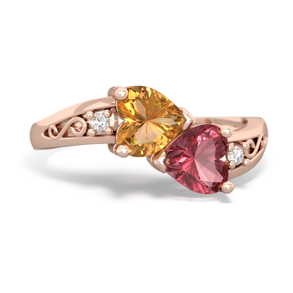 Citrine Snuggling Hearts 14K Rose Gold ring R2178