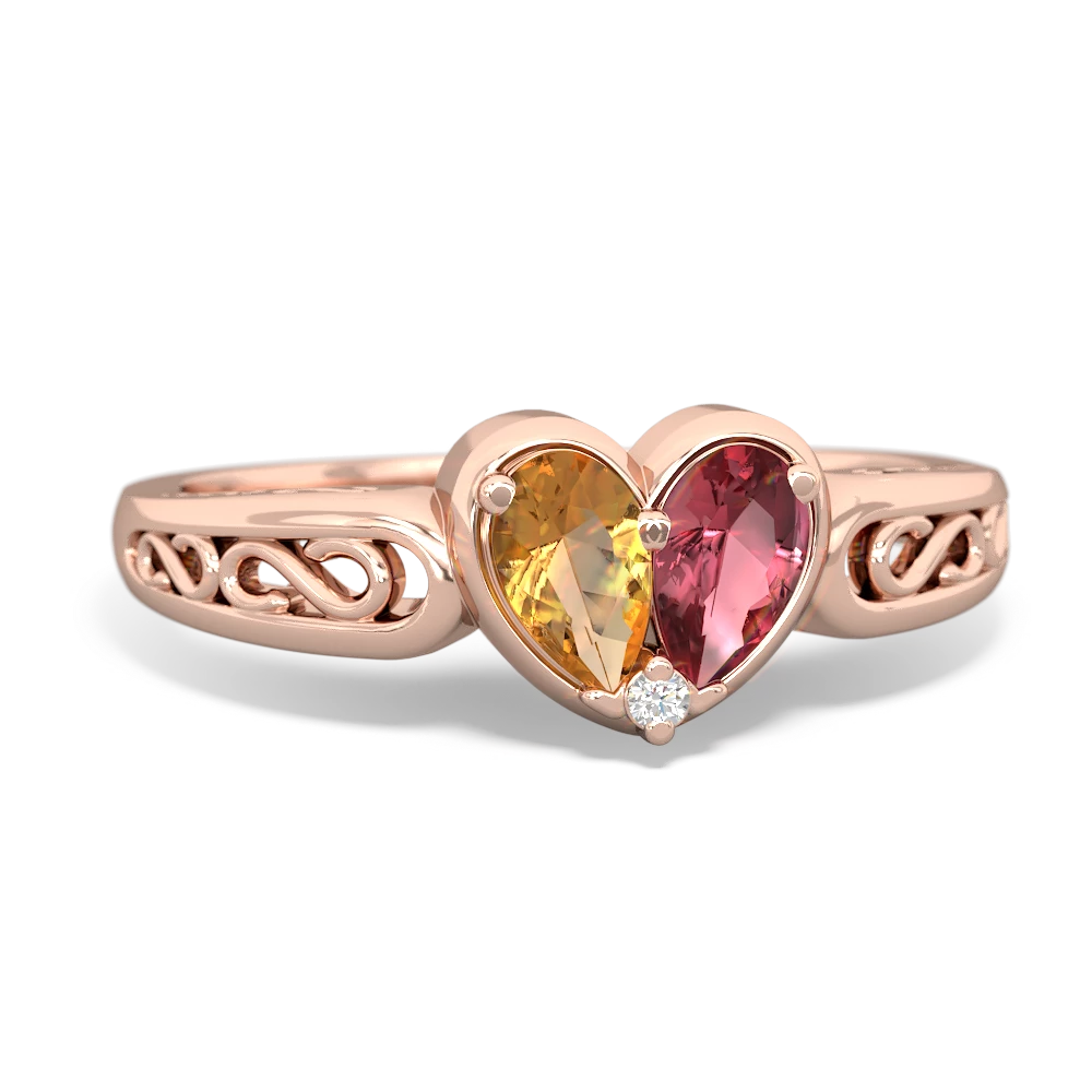 Citrine Filligree 'One Heart' 14K Rose Gold ring R5070