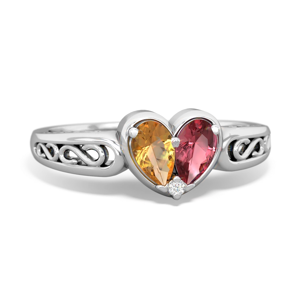 Citrine Filligree 'One Heart' 14K White Gold ring R5070