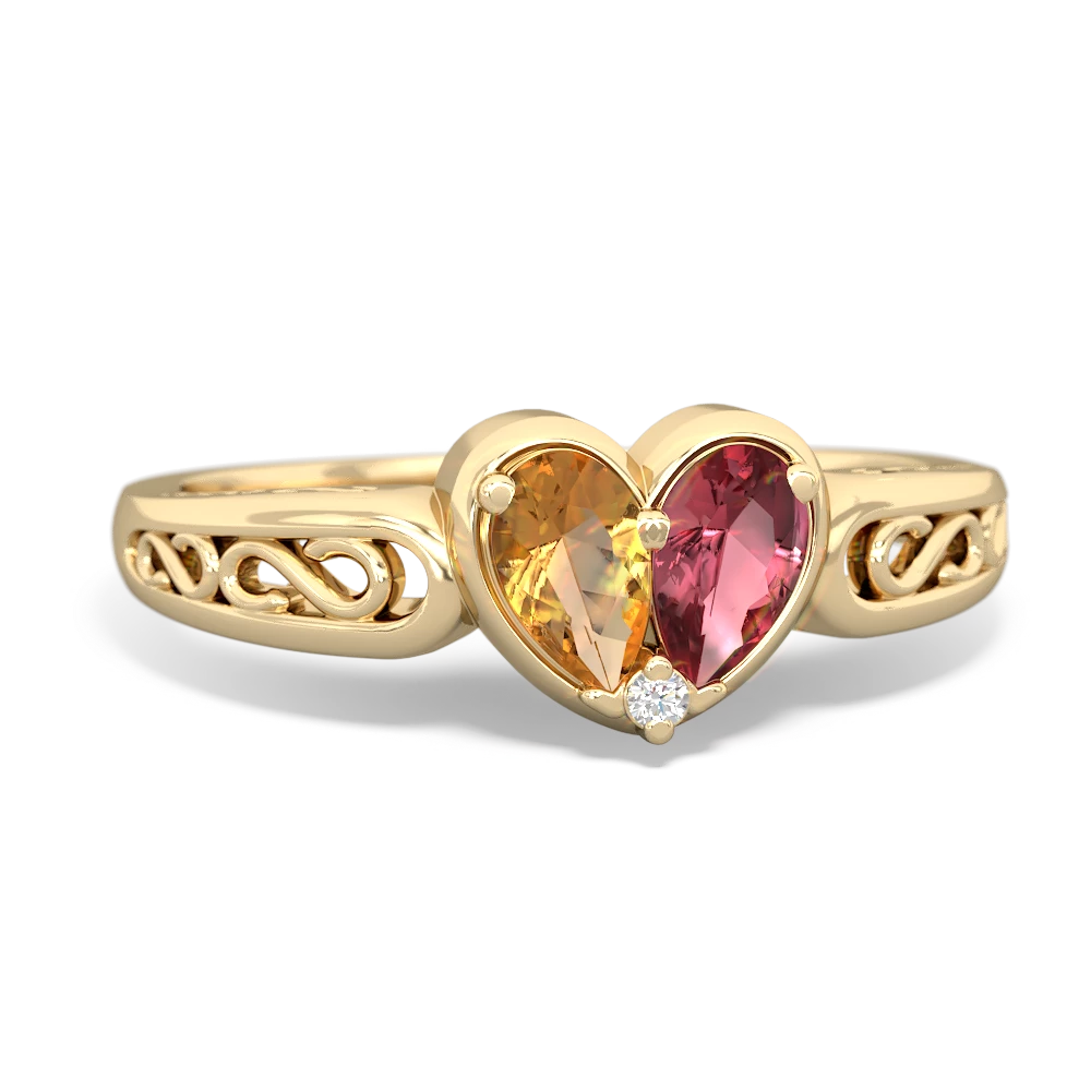 Citrine Filligree 'One Heart' 14K Yellow Gold ring R5070