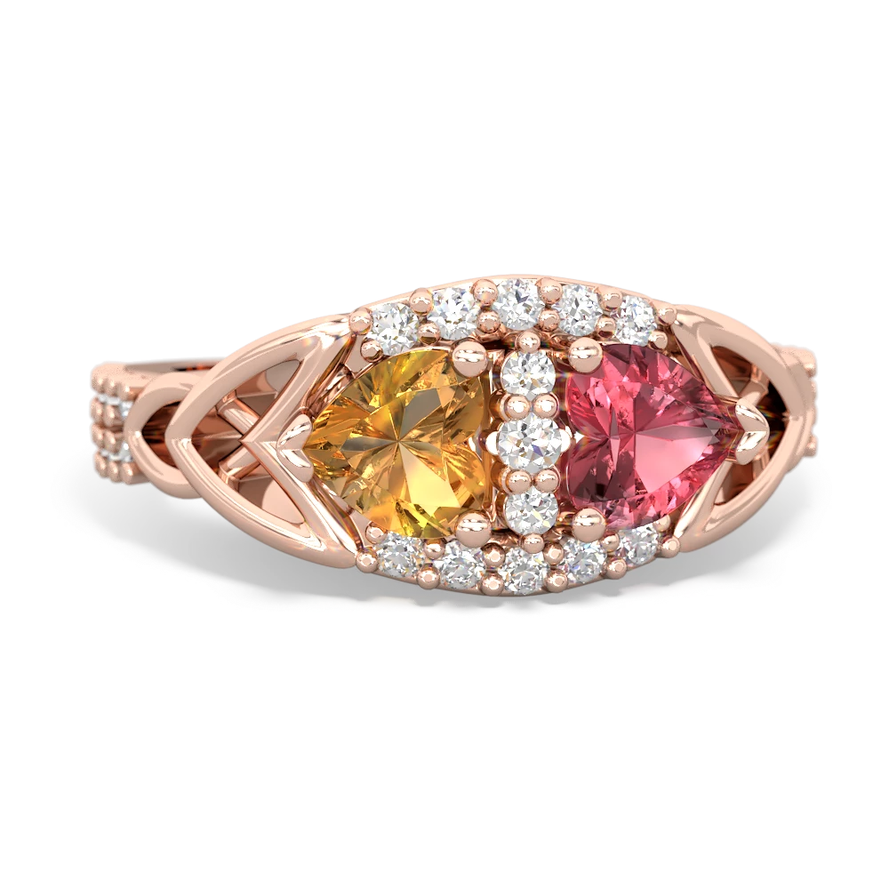 Citrine Sparkling Celtic Knot 14K Rose Gold ring R2645