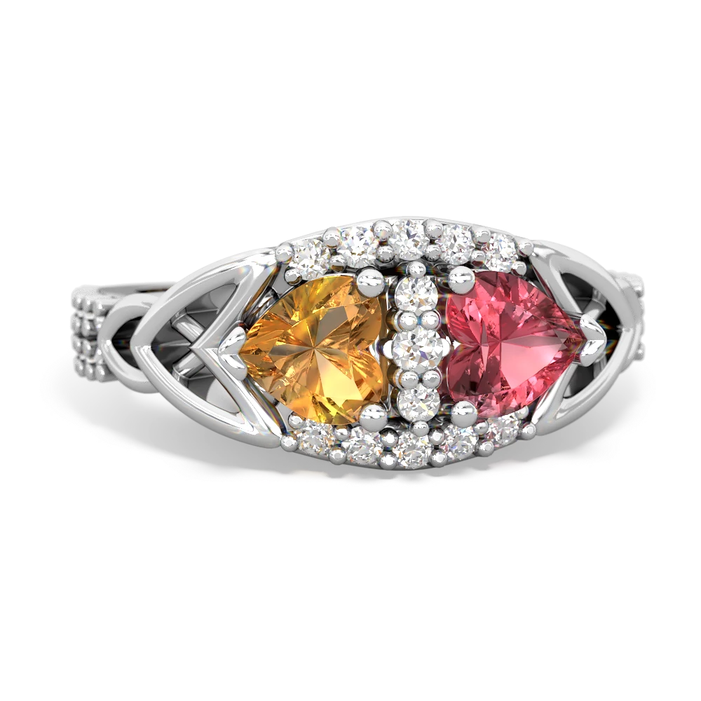 Citrine Sparkling Celtic Knot 14K White Gold ring R2645