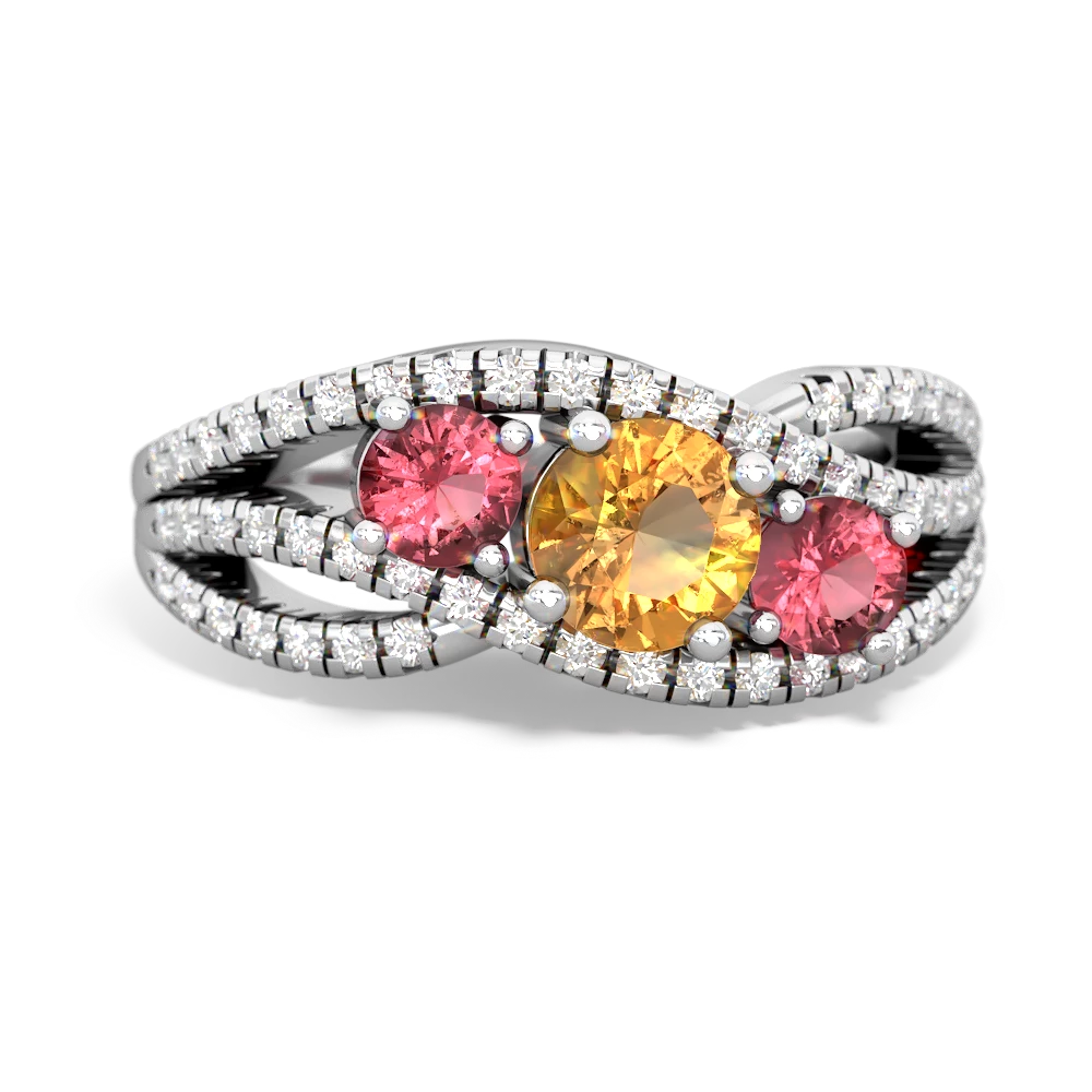 Citrine Three Stone Aurora 14K White Gold ring R3080