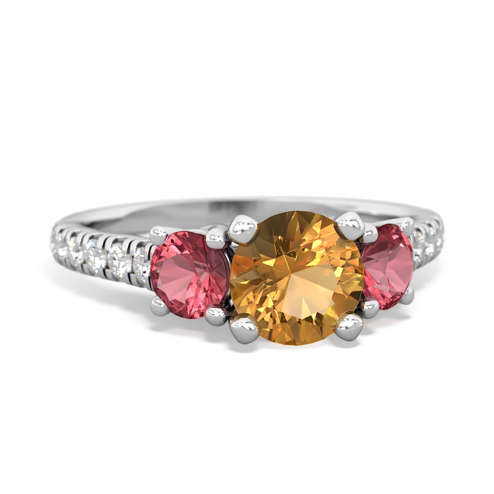 Citrine Pave Trellis 14K White Gold ring R5500