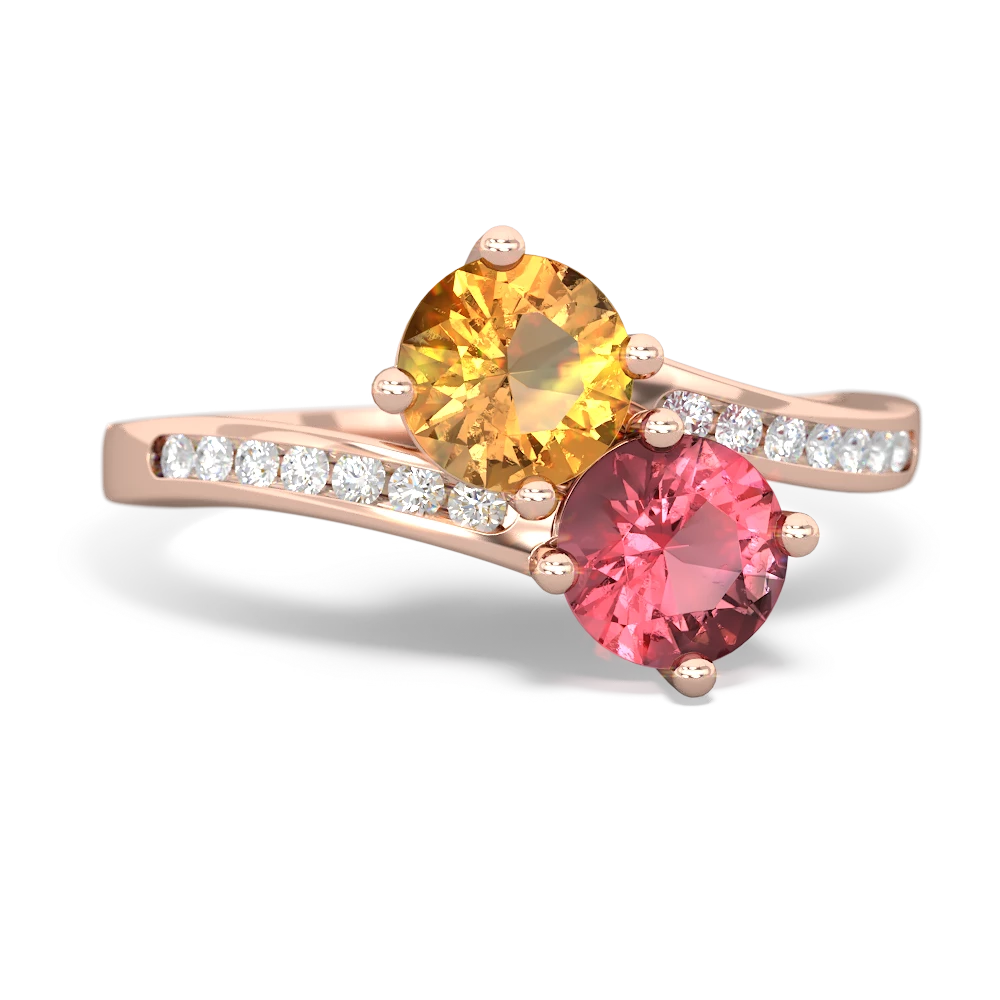 Citrine Channel Set Two Stone 14K Rose Gold ring R5303