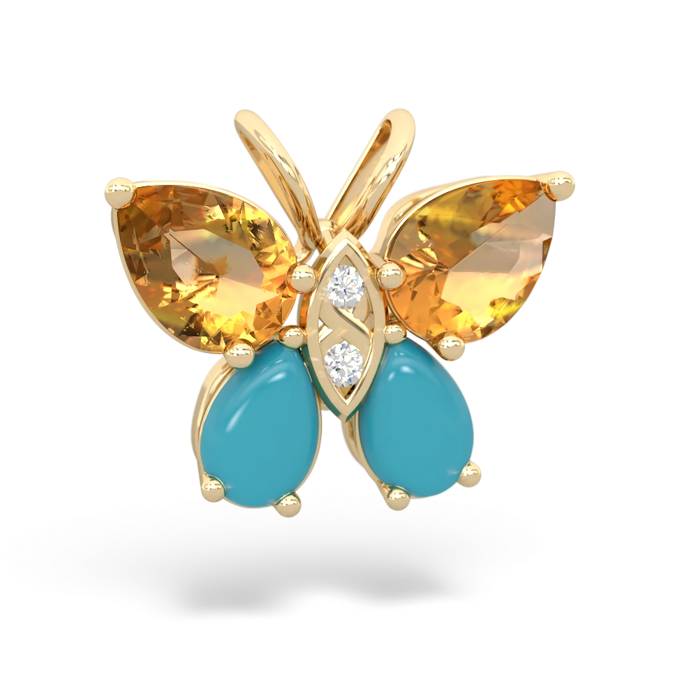 Citrine Butterfly 14K Yellow Gold pendant P2215