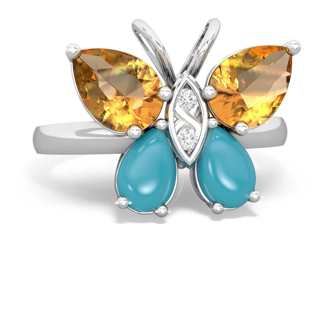 Citrine Butterfly 14K White Gold ring R2215