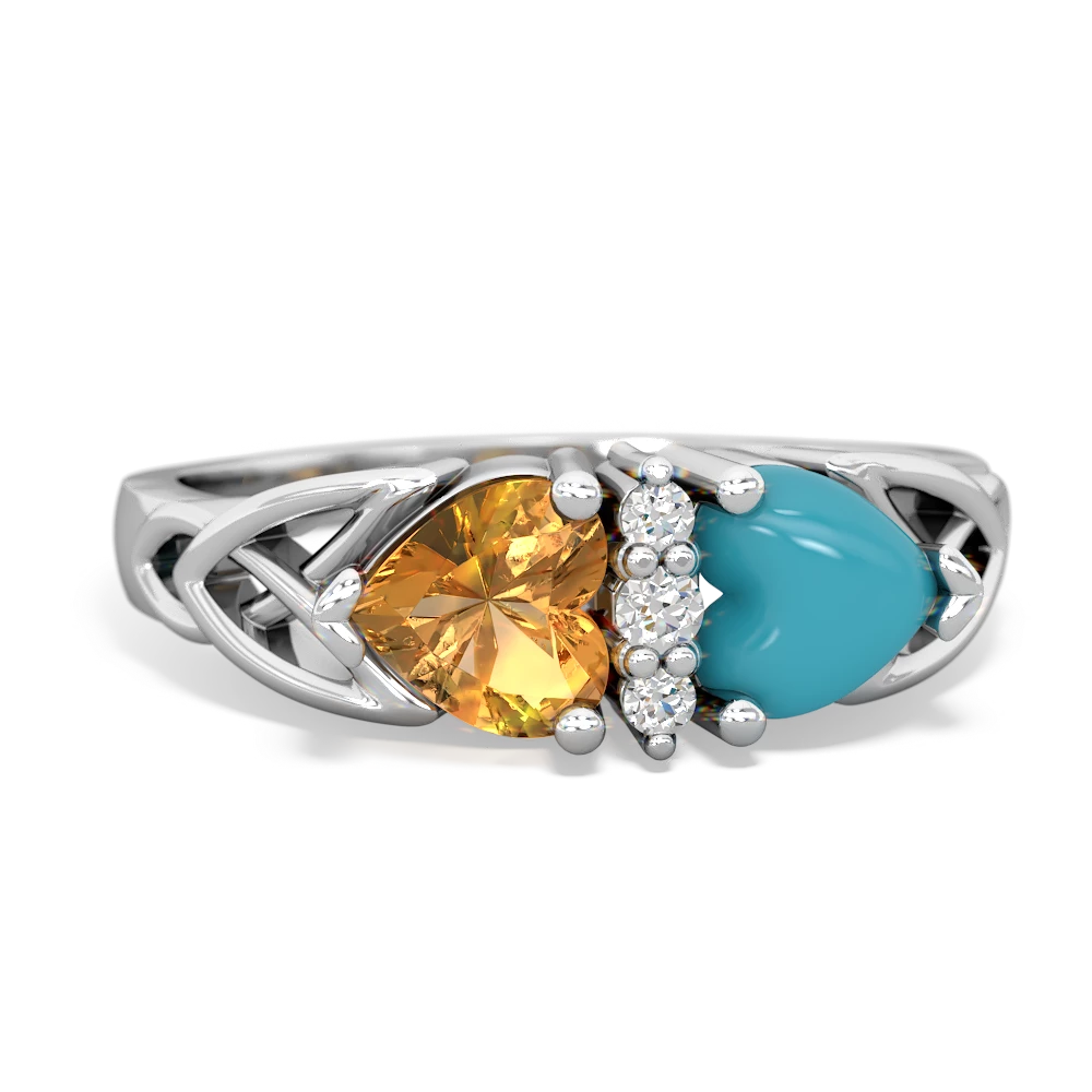 Citrine Celtic Knot Double Heart 14K White Gold ring R5040