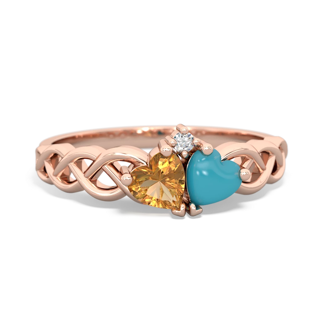 Citrine Heart To Heart Braid 14K Rose Gold ring R5870