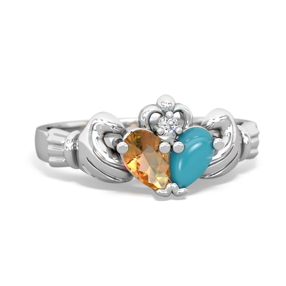 Citrine 'Our Heart' Claddagh 14K White Gold ring R2388