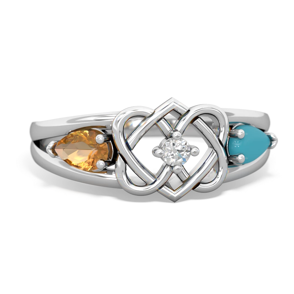 Citrine Hearts Intertwined 14K White Gold ring R5880