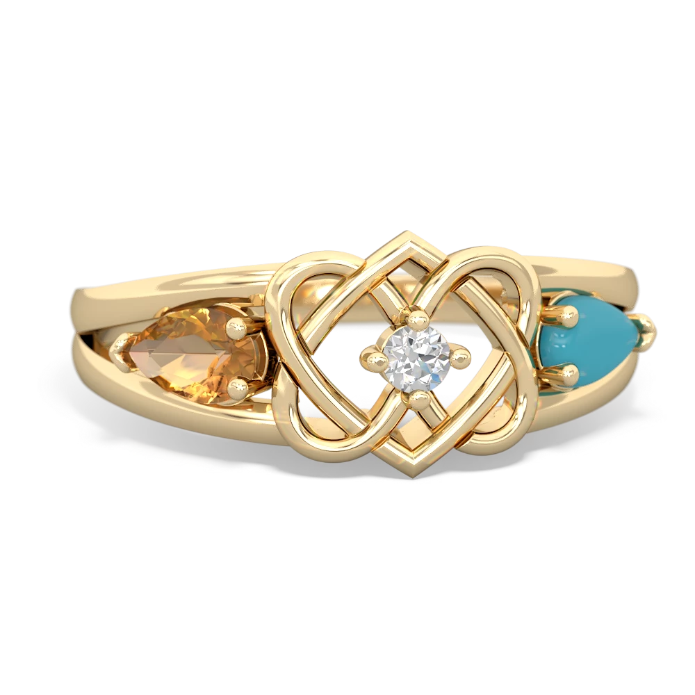 Citrine Hearts Intertwined 14K Yellow Gold ring R5880