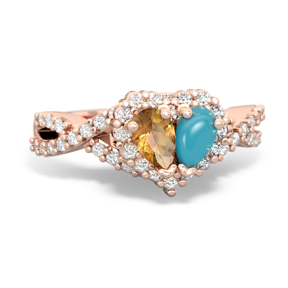 Citrine Diamond Twist 'One Heart' 14K Rose Gold ring R2640HRT