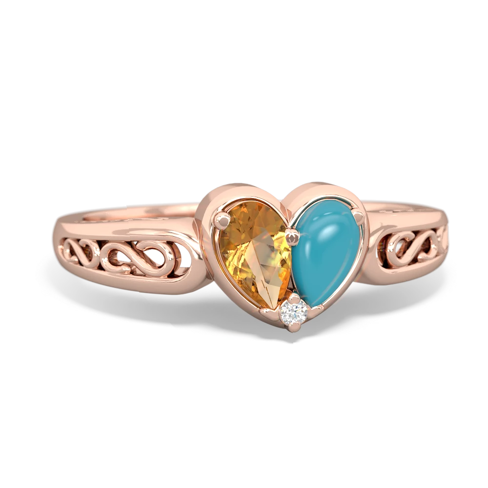 Citrine Filligree 'One Heart' 14K Rose Gold ring R5070