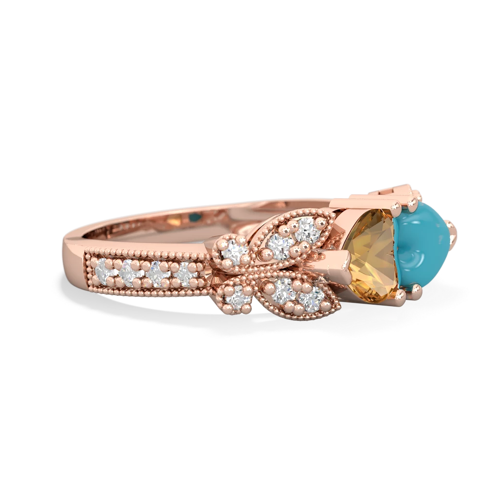 Citrine Diamond Butterflies 14K Rose Gold ring R5601