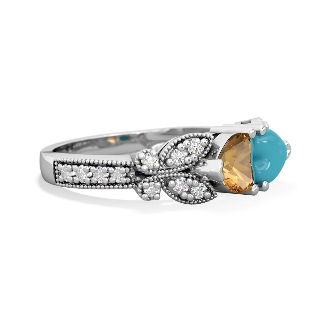 Citrine Diamond Butterflies 14K White Gold ring R5601