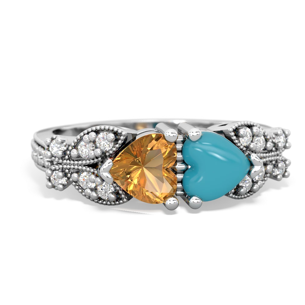 Citrine Diamond Butterflies 14K White Gold ring R5601