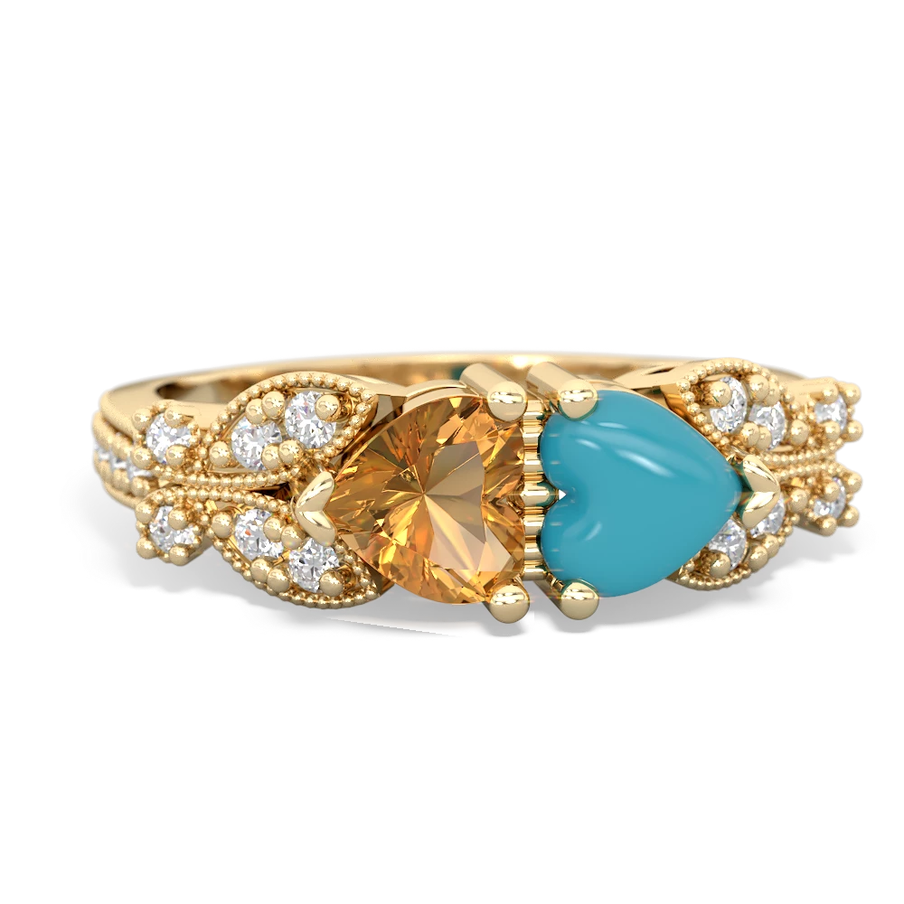Citrine Diamond Butterflies 14K Yellow Gold ring R5601